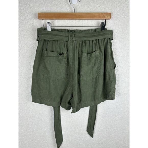 Lou & Grey LOFT Shorts Women's Medium Green Linen Belted Shorts Pockets Beachy - Picture 5 of 11